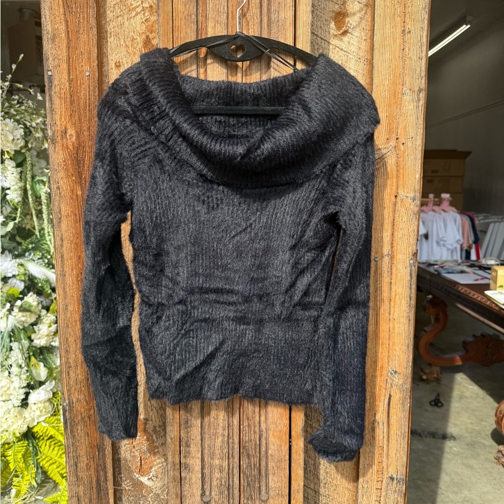 Pink Rose Black Cowl Neck Sweater